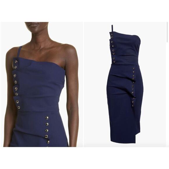 Chaira Boni  La Petite Robe Button Detail Cocktail Dress Navy Size 50 /US XL NWT - Picture 3 of 13
